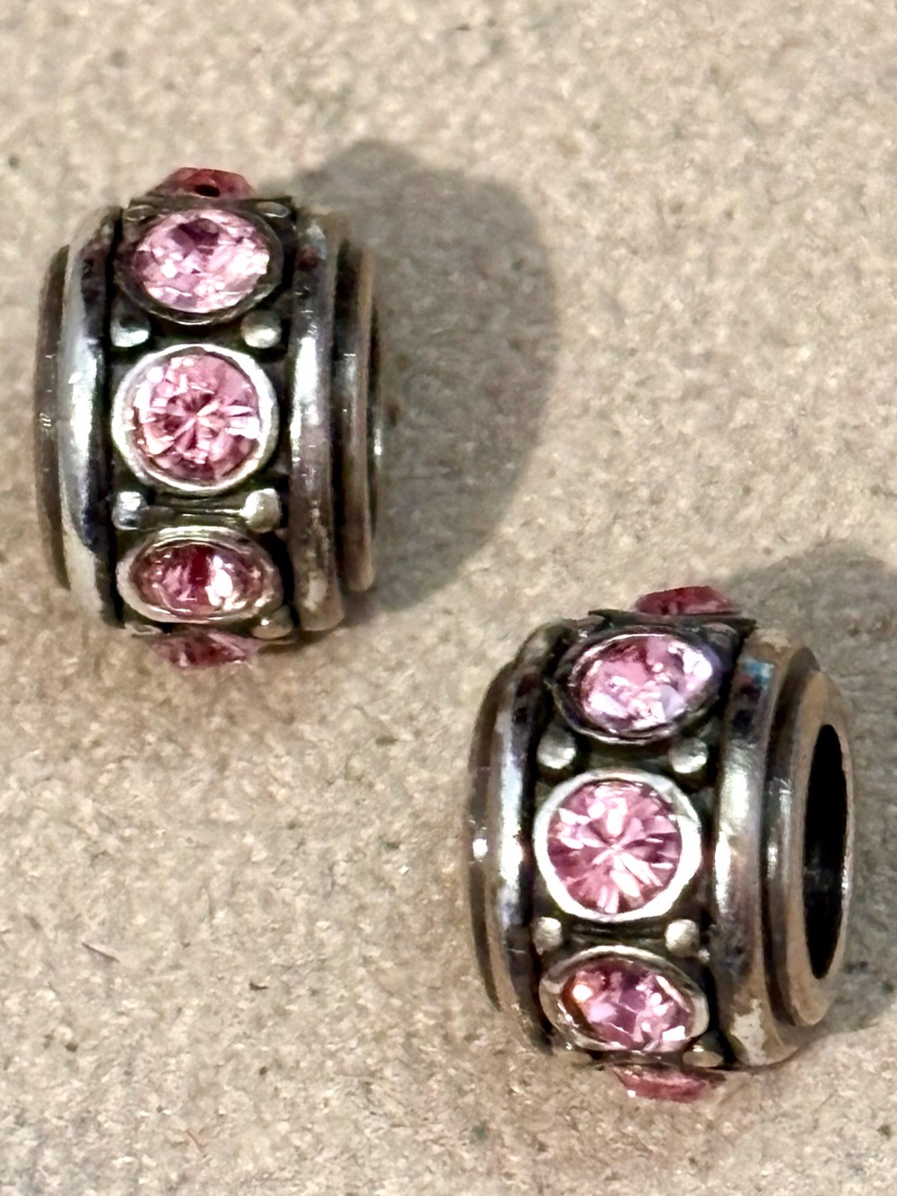 🆕Listing Two Brighton Glam Spacer beads in Pink Round crystals in silver Retired